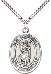 [7022SPSS/24SS] Sterling Silver San Cristobal Pendant on a 24 inch Sterling Silver Heavy Curb chain