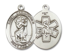 [7022SS10] Sterling Silver Saint Christopher EMT Medal