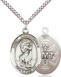 [7022SS10/24SS] Sterling Silver Saint Christopher EMT Pendant on a 24 inch Sterling Silver Heavy Curb chain