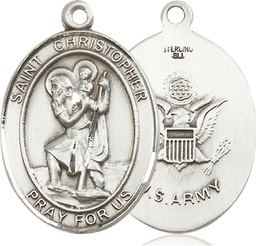 [7022SS2] Sterling Silver Saint Christopher Army Medal