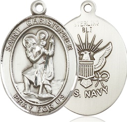 [7022SS6] Sterling Silver Saint Christopher Navy Medal