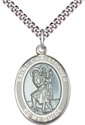 [7022WBSS/24S] Sterling Silver Saint Christopher Pendant on a 24 inch Light Rhodium Heavy Curb chain