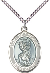 [7022WBSS/24SS] Sterling Silver Saint Christopher Pendant on a 24 inch Sterling Silver Heavy Curb chain