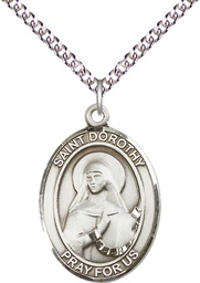 [7023SS/24SS] Sterling Silver Saint Dorothy Pendant on a 24 inch Sterling Silver Heavy Curb chain