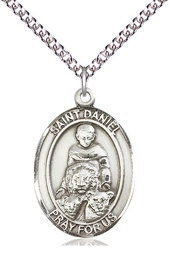 [7024SS/24SS] Sterling Silver Saint Daniel Pendant on a 24 inch Sterling Silver Heavy Curb chain