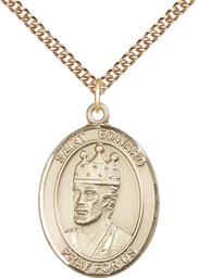 [7026GF/24GF] 14kt Gold Filled Saint Edward the Confessor Pendant on a 24 inch Gold Filled Heavy Curb chain