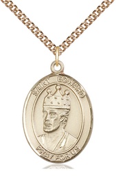 [7026GF/24GF] 14kt Gold Filled Saint Edward the Confessor Pendant on a 24 inch Gold Filled Heavy Curb chain