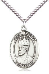 [7026SS/24SS] Sterling Silver Saint Edward the Confessor Pendant on a 24 inch Sterling Silver Heavy Curb chain