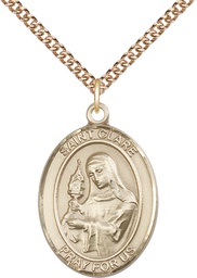 [7028GF/24GF] 14kt Gold Filled Saint Clare of Assisi Pendant on a 24 inch Gold Filled Heavy Curb chain