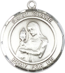 [7028RDSS] Sterling Silver Saint Clare of Assisi Medal