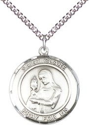 [7028RDSS/24SS] Sterling Silver Saint Clare of Assisi Pendant on a 24 inch Sterling Silver Heavy Curb chain