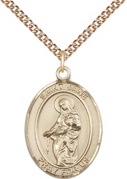 [7029GF/24GF] 14kt Gold Filled Saint Jane of Valois Pendant on a 24 inch Gold Filled Heavy Curb chain