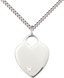 [3200SS-STN4/18S] Sterling Silver Heart Pendant with a 3mm Crystal Swarovski stone on a 18 inch Light Rhodium Light Curb chain