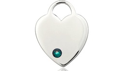 [3200SS-STN5] Sterling Silver Heart Medal with a 3mm Emerald Swarovski stone