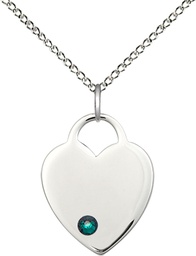 [3200SS-STN5/18SS] Sterling Silver Heart Pendant with a 3mm Emerald Swarovski stone on a 18 inch Sterling Silver Light Curb chain