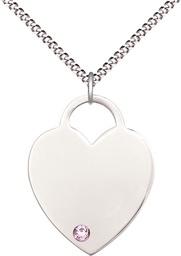 [3200SS-STN6/18S] Sterling Silver Heart Pendant with a 3mm Light Amethyst Swarovski stone on a 18 inch Light Rhodium Light Curb chain