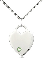 [3200SS-STN8/18SS] Sterling Silver Heart Pendant with a 3mm Peridot Swarovski stone on a 18 inch Sterling Silver Light Curb chain