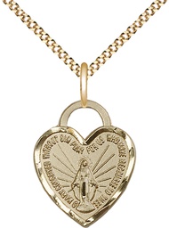 [3201GF/18G] 14kt Gold Filled Miraculous Heart Pendant on a 18 inch Gold Plate Light Curb chain