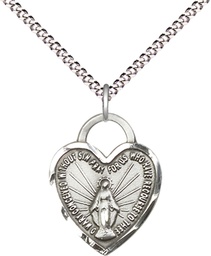 [3201SS/18S] Sterling Silver Miraculous Heart Pendant on a 18 inch Light Rhodium Light Curb chain