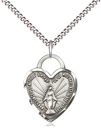 [3201SS/18S] Sterling Silver Miraculous Heart Pendant on a 18 inch Light Rhodium Light Curb chain