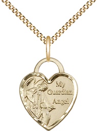 [3202GF/18G] 14kt Gold Filled Guardian Angel Heart Pendant on a 18 inch Gold Plate Light Curb chain