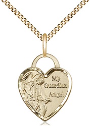 [3202GF/18G] 14kt Gold Filled Guardian Angel Heart Pendant on a 18 inch Gold Plate Light Curb chain