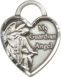 [3202SS] Sterling Silver Guardian Angel Heart Medal