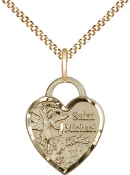 [3203GF/18G] 14kt Gold Filled Saint Michael the Archangel Pendant on a 18 inch Gold Plate Light Curb chain