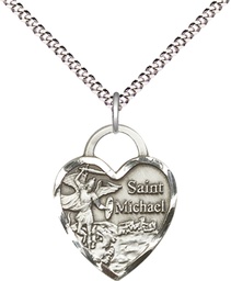 [3203SS/18S] Sterling Silver Saint Michael the Archangel Pendant on a 18 inch Light Rhodium Light Curb chain