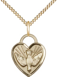 [3205GF/18G] 14kt Gold Filled Confirmation Heart Pendant on a 18 inch Gold Plate Light Curb chain