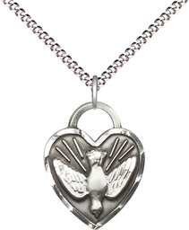 [3205SS/18S] Sterling Silver Confirmation Heart Pendant on a 18 inch Light Rhodium Light Curb chain