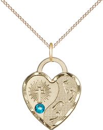 [3207GF-STN12/18GF] 14kt Gold Filled Footprints Heart Pendant with a 3mm Zircon Swarovski stone on a 18 inch Gold Filled Light Curb chain