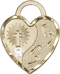 [3207GF-STN4] 14kt Gold Filled Footprints Heart Medal with a 3mm Crystal Swarovski stone