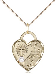 [3207GF-STN4/18GF] 14kt Gold Filled Footprints Heart Pendant with a 3mm Crystal Swarovski stone on a 18 inch Gold Filled Light Curb chain