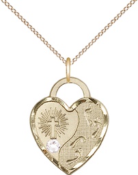 [3207GF-STN4/18GF] 14kt Gold Filled Footprints Heart Pendant with a 3mm Crystal Swarovski stone on a 18 inch Gold Filled Light Curb chain