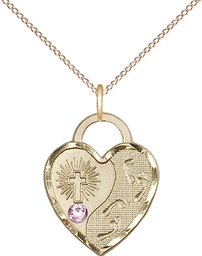 [3207GF-STN6/18GF] 14kt Gold Filled Footprints Heart Pendant with a 3mm Light Amethyst Swarovski stone on a 18 inch Gold Filled Light Curb chain