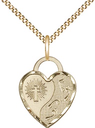 [3207GF/18G] 14kt Gold Filled Footprints Heart Pendant on a 18 inch Gold Plate Light Curb chain