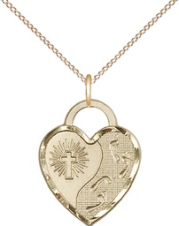 [3207GF/18GF] 14kt Gold Filled Footprints Heart Pendant on a 18 inch Gold Filled Light Curb chain