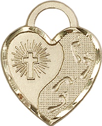 [3207KT] 14kt Gold Footprints Heart Medal