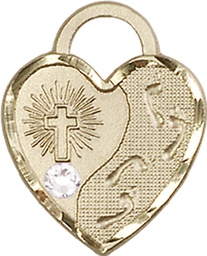 [3207KT-STN4] 14kt Gold Footprints Heart Medal with a 3mm Crystal Swarovski stone
