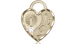 [3207KT-STN4] 14kt Gold Footprints Heart Medal with a 3mm Crystal Swarovski stone