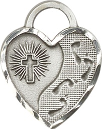 [3207SS] Sterling Silver Footprints Heart Medal