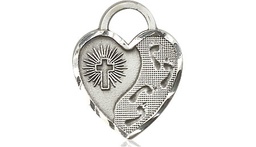 [3207SS] Sterling Silver Footprints Heart Medal