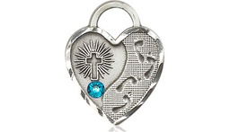 [3207SS-STN12] Sterling Silver Footprints Heart Medal with a 3mm Zircon Swarovski stone