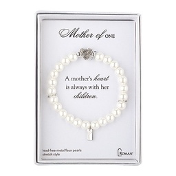 [RO-17328] 7&quot;L White Mother Of 1 Bracelet - Stretch; Silver Gift Box