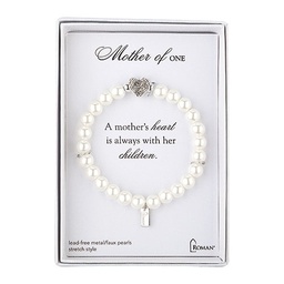 [RO-17328] 7"L White Mother Of 1 Bracelet - Stretch; Silver Gift Box