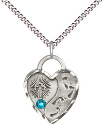 [3207SS-STN12/18S] Sterling Silver Footprints Heart Pendant with a 3mm Zircon Swarovski stone on a 18 inch Light Rhodium Light Curb chain