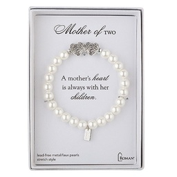 [RO-17332] 7&quot;L White Mother Of 2 Bracelet - Stretch; Silver Gift Box