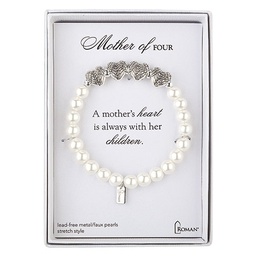[RO-17336] 7"L White Mother Of 4 Bracelet - Stretch; Silver Gift Box
