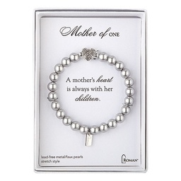 [RO-17338] 7&quot;L Gray Mother Of 1 Bracelet - Stretch; Silver Gift Box